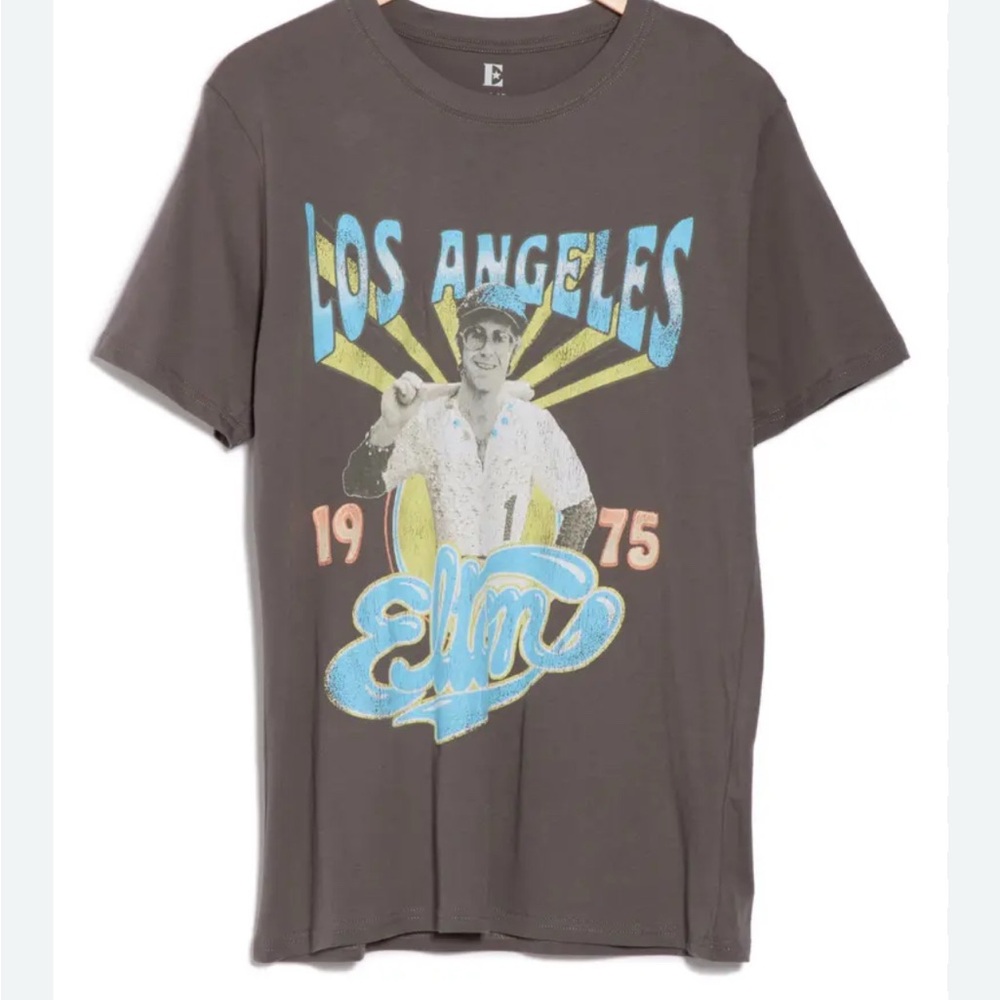 Elton John Los Angeles 1975 Baseball Graphic T-Shirt - Gray M